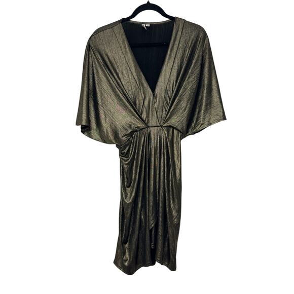 Elan Metallic Gold V-Neck Dress Women’s XS Dolman Sleeve Cocktail Party Mini - Picture 1 of 8